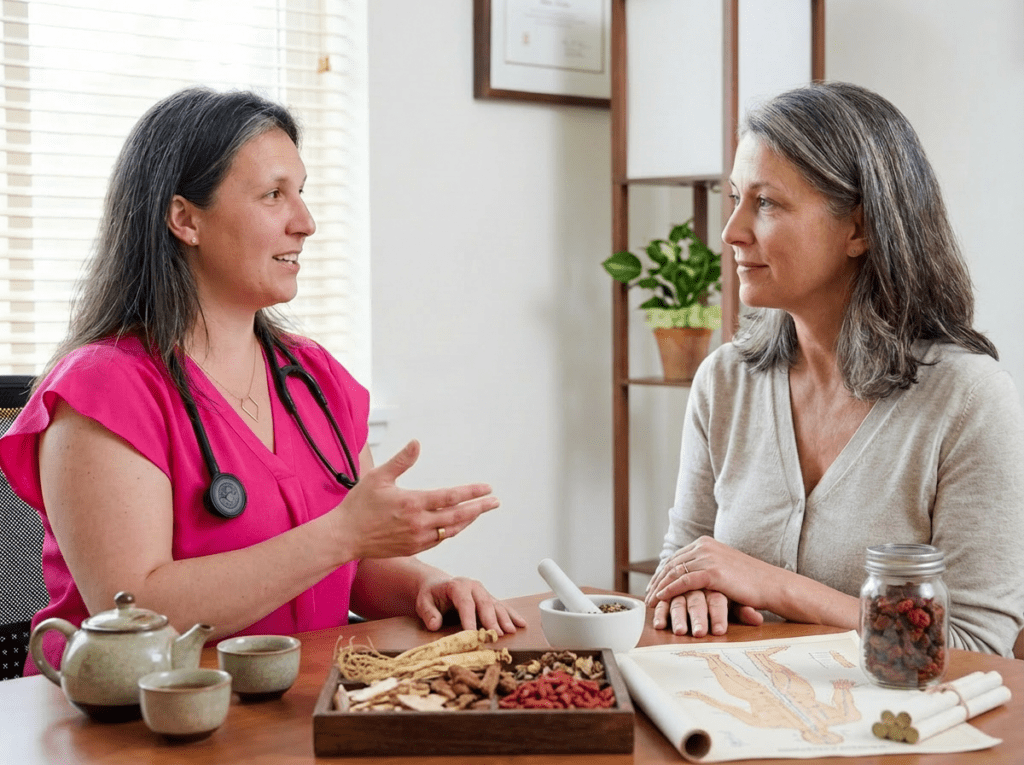TCM Herbal Medicine for Perimenopause: Balancing Hormones 12 Dr. Christina snd patient TCM